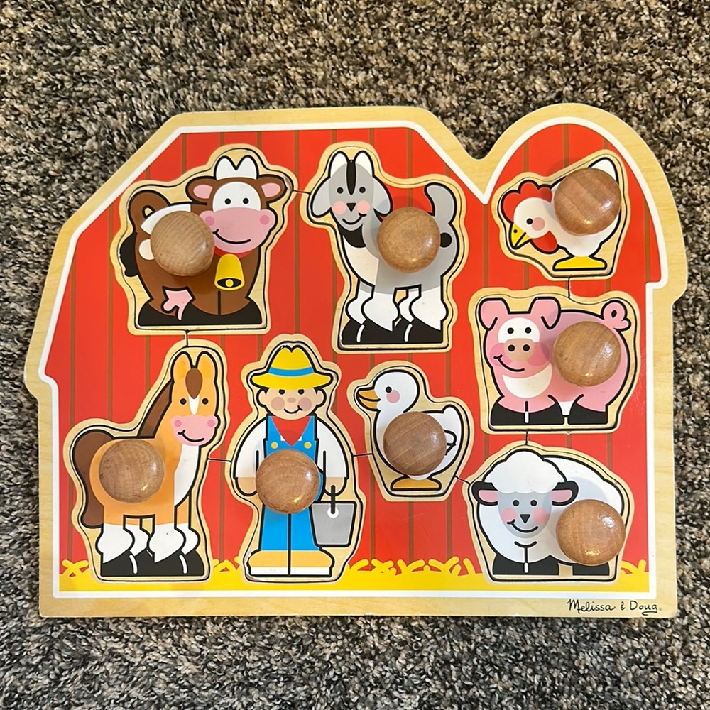 Melissa & Doug Red Wooden Farm Animal Puzzle
